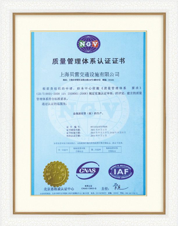 ISO9001質(zhì)量管理體系認(rèn)證證書